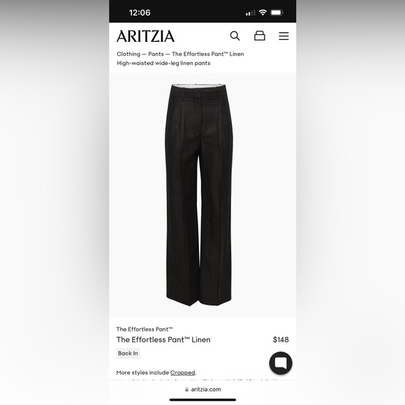 BNWT Wilfred Effortless linen pant, high rise, size 0 - Picture 5 of 5